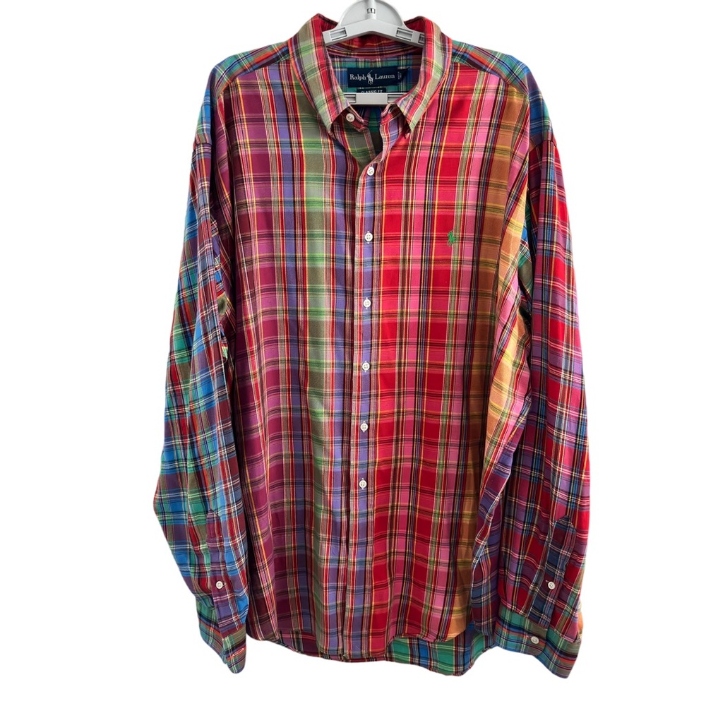 Ralph Lauren Multi-Color Plaid Cotton Button Front Shirt Classic Fit Men’s XXL